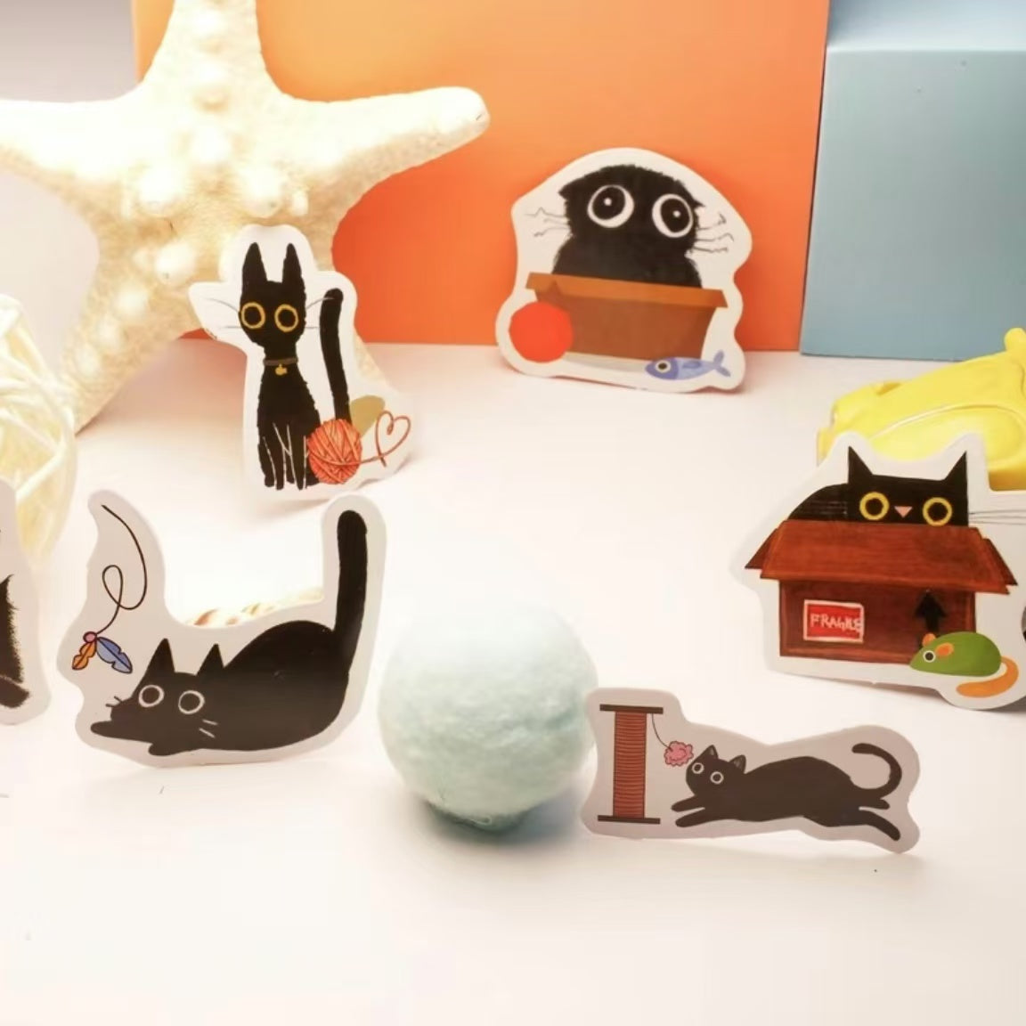 45Pcs Black Cat Knitting Wool Ball Stickers