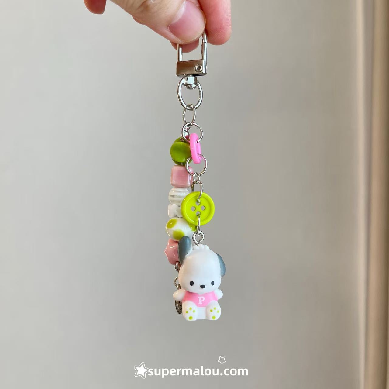 Pink Green Kitty Pochacco Bead Phone Chain Pendant