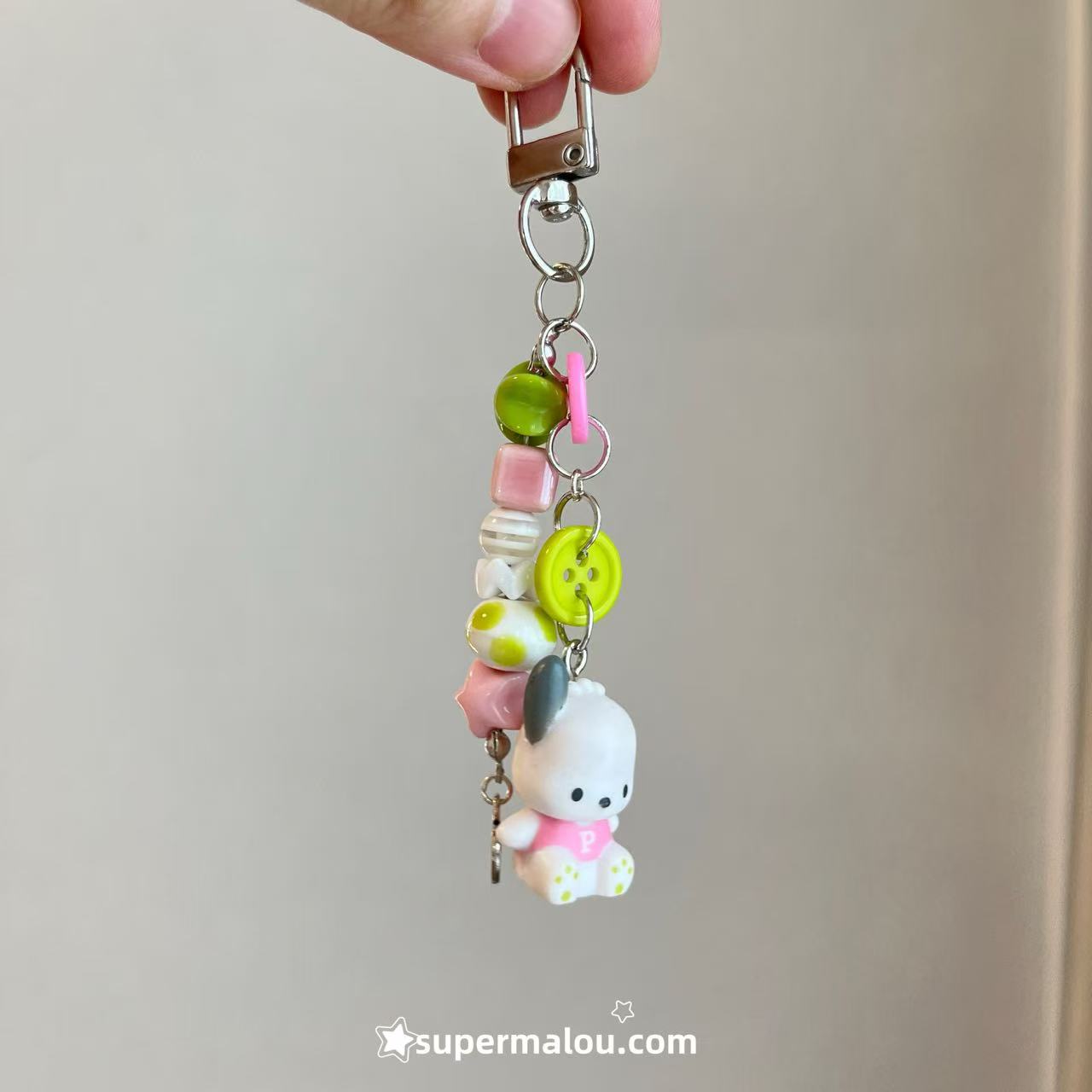Pink Green Kitty Pochacco Bead Phone Chain Pendant