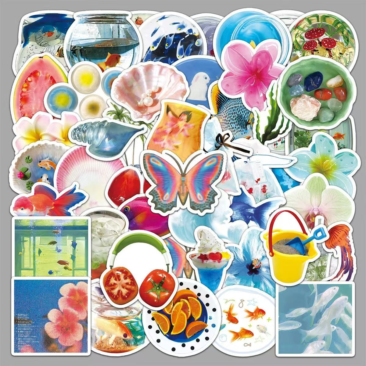 50Pcs Graffiti Tropical Summer Beach Shark Butterfly Stickers