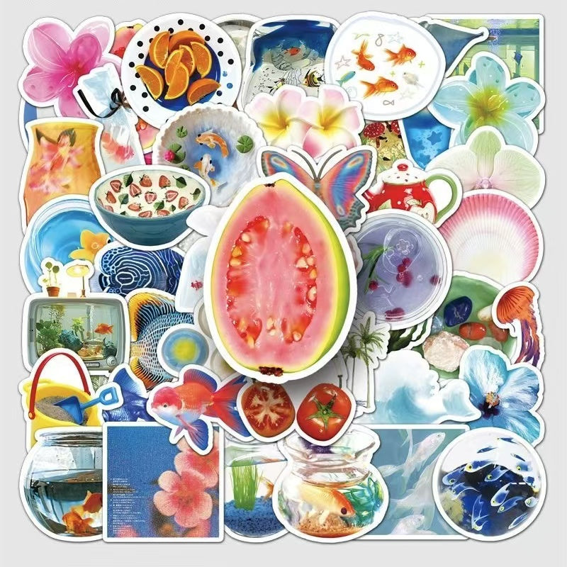 50Pcs Graffiti Tropical Summer Beach Shark Butterfly Stickers