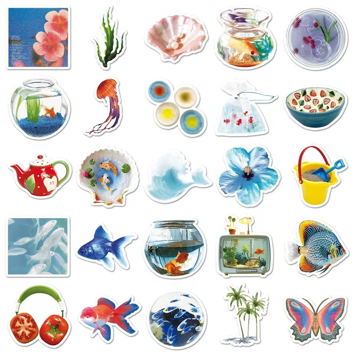 50Pcs Graffiti Tropical Summer Beach Shark Butterfly Stickers