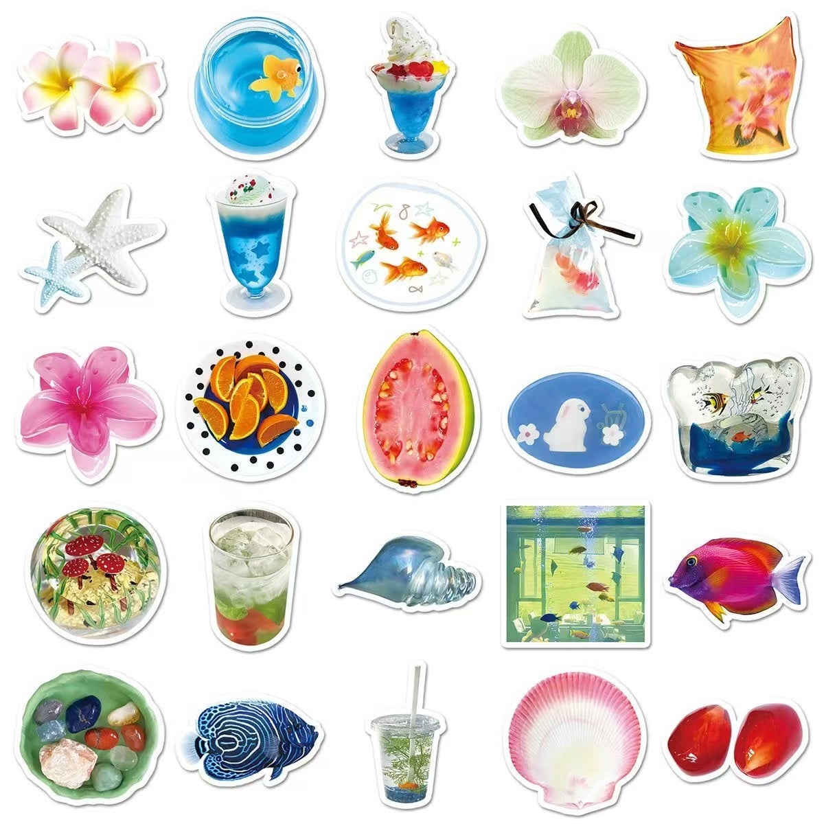 50Pcs Graffiti Tropical Summer Beach Shark Butterfly Stickers