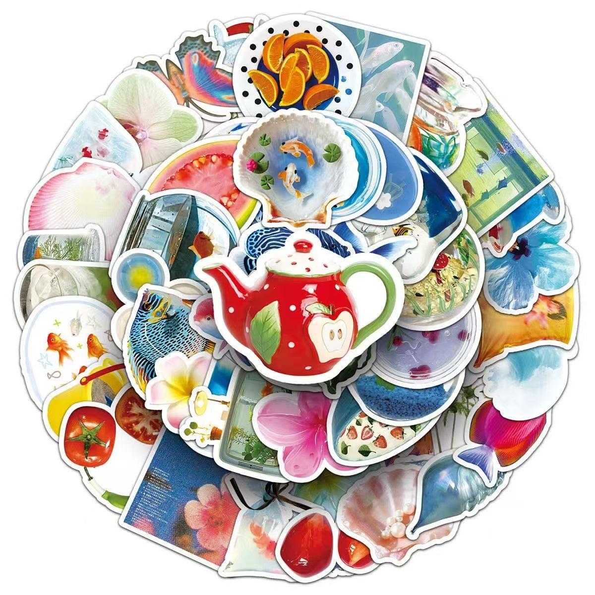 50Pcs Graffiti Tropical Summer Beach Shark Butterfly Stickers