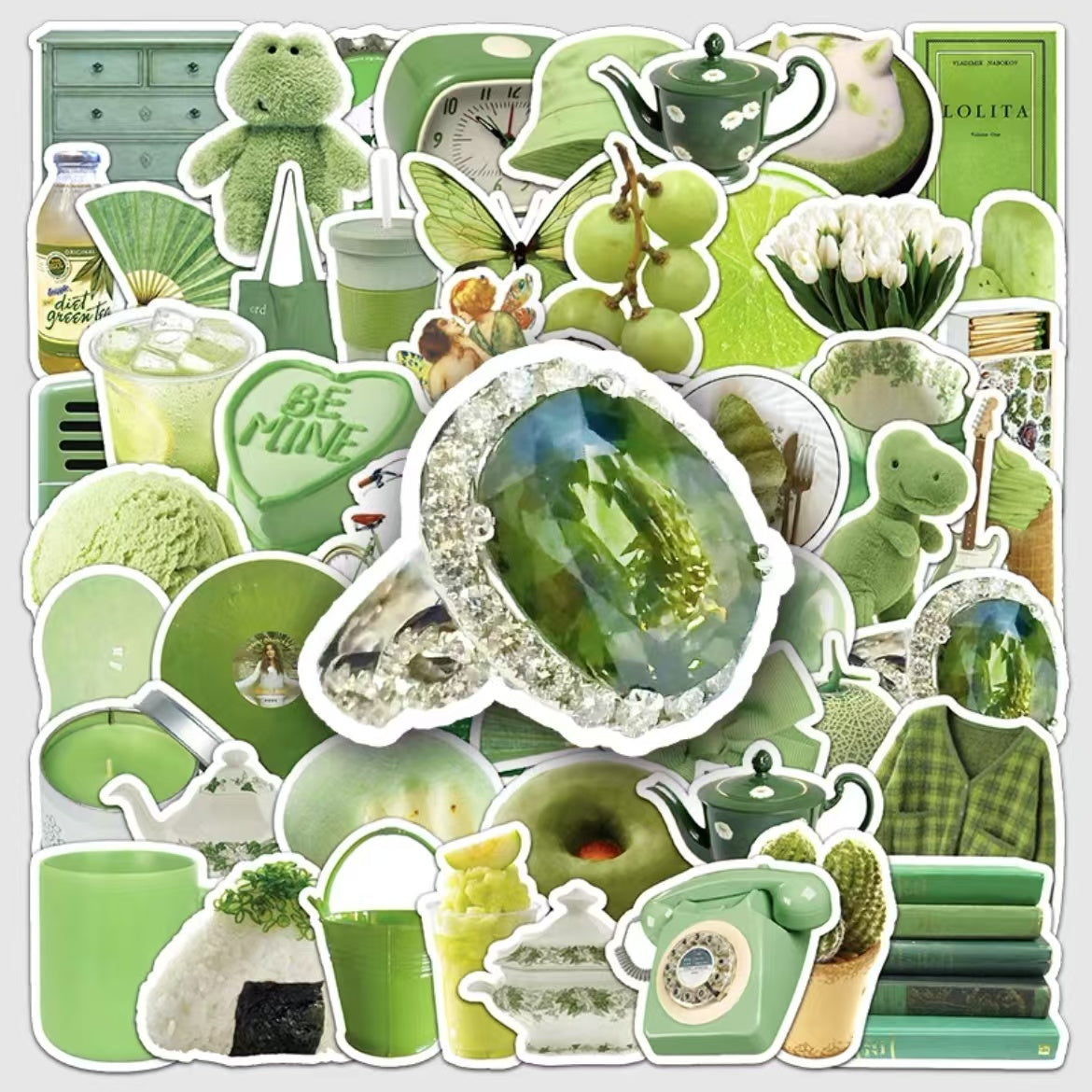 50Pcs Green IG Style Graffiti Cartoon Waterproof Stickers