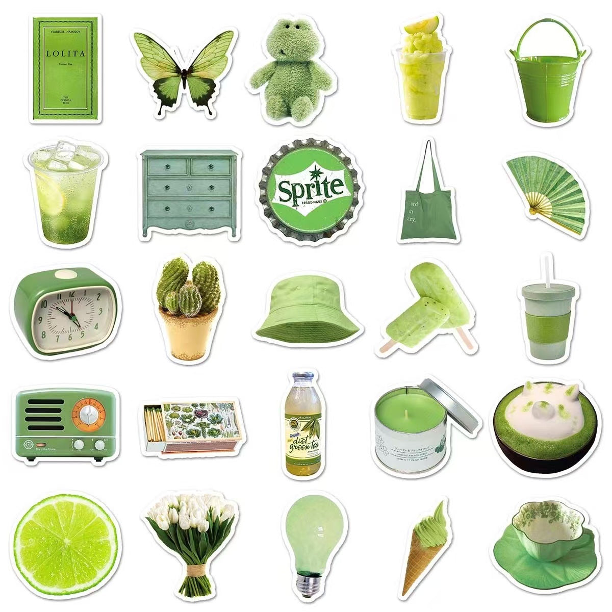 50Pcs Green IG Style Graffiti Cartoon Waterproof Stickers