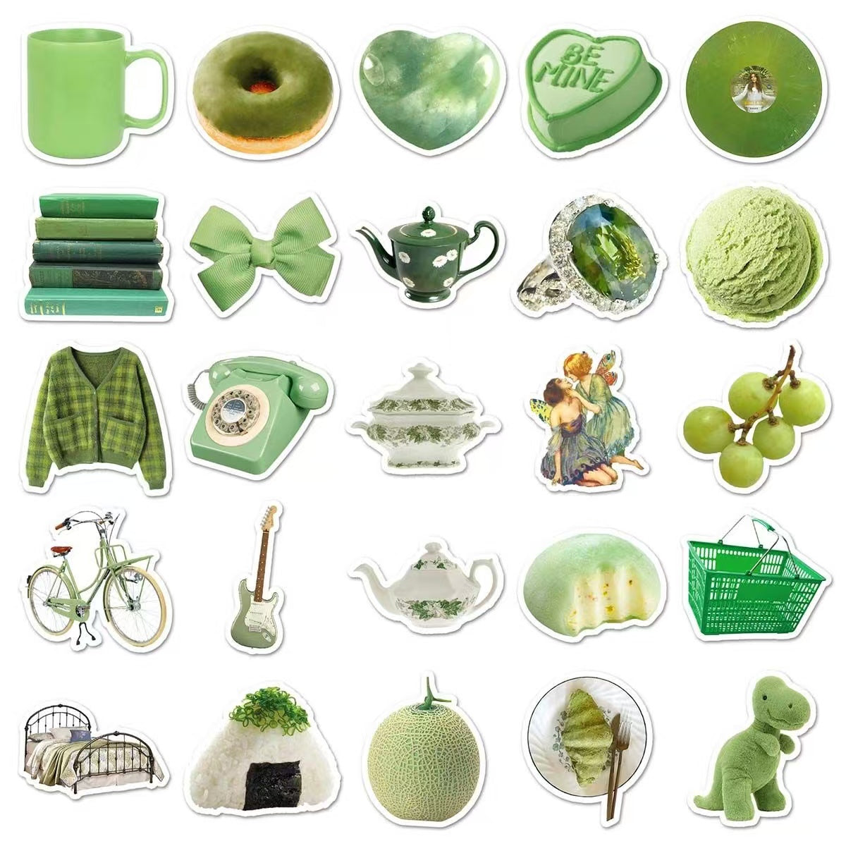 50Pcs Green IG Style Graffiti Cartoon Waterproof Stickers