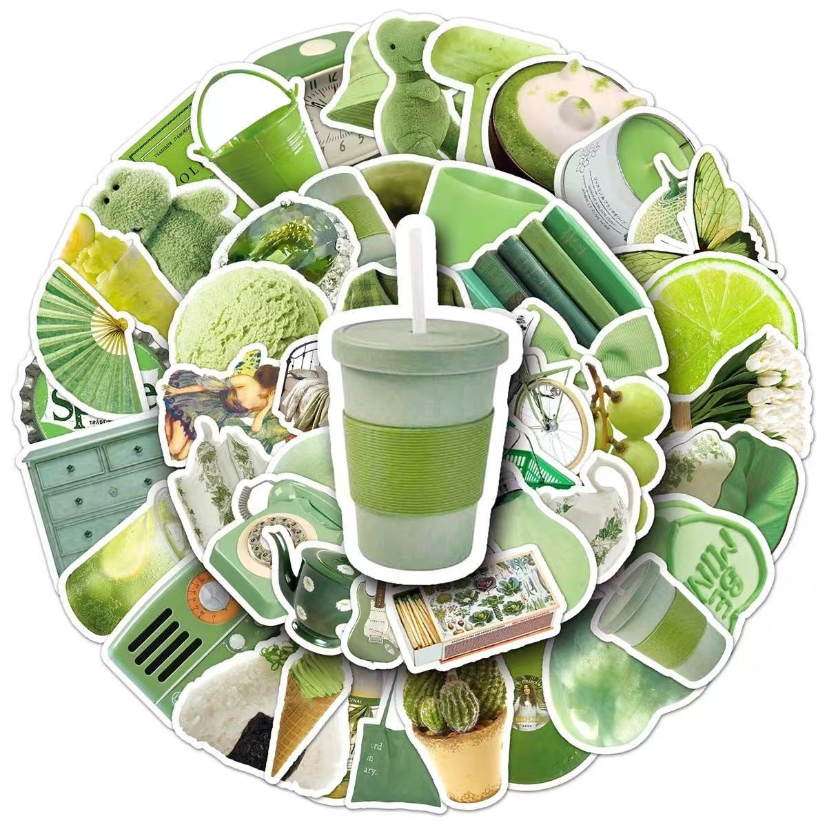 50Pcs Green IG Style Graffiti Cartoon Waterproof Stickers