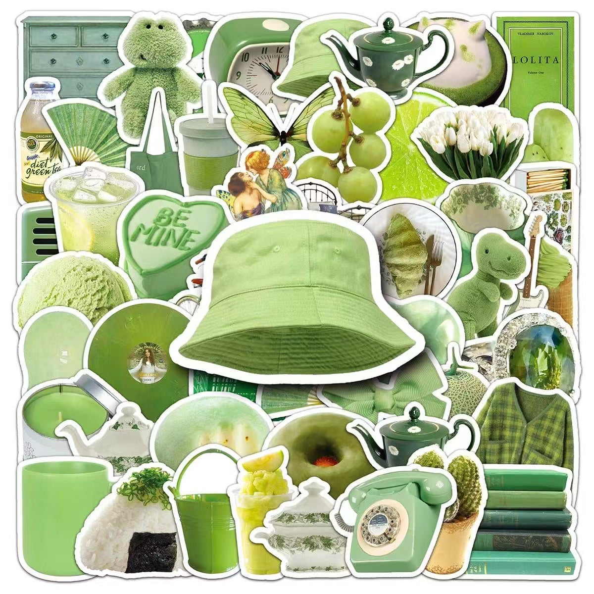 50Pcs Green IG Style Graffiti Cartoon Waterproof Stickers