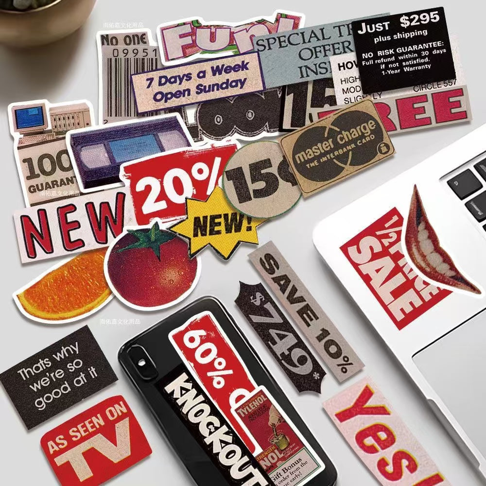 50Pcs Retro Pop Style Waterproof Stickers