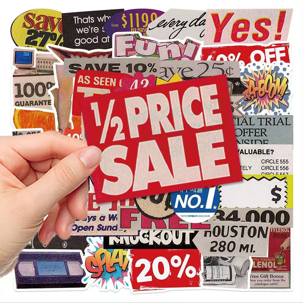 50Pcs Retro Pop Style Waterproof Stickers