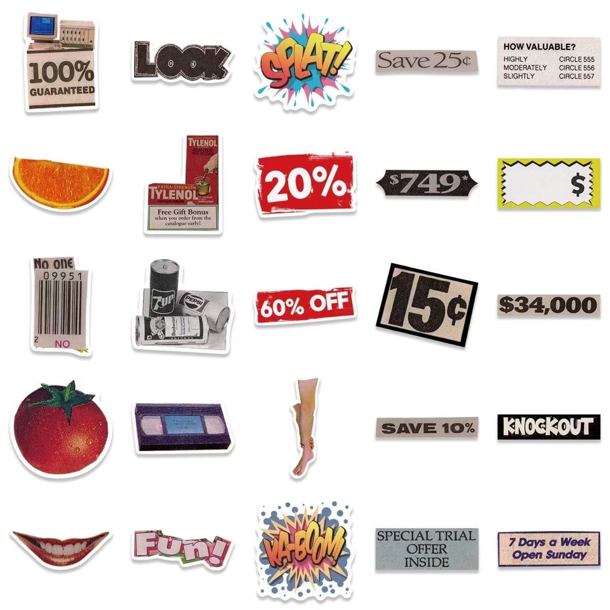 50Pcs Retro Pop Style Waterproof Stickers