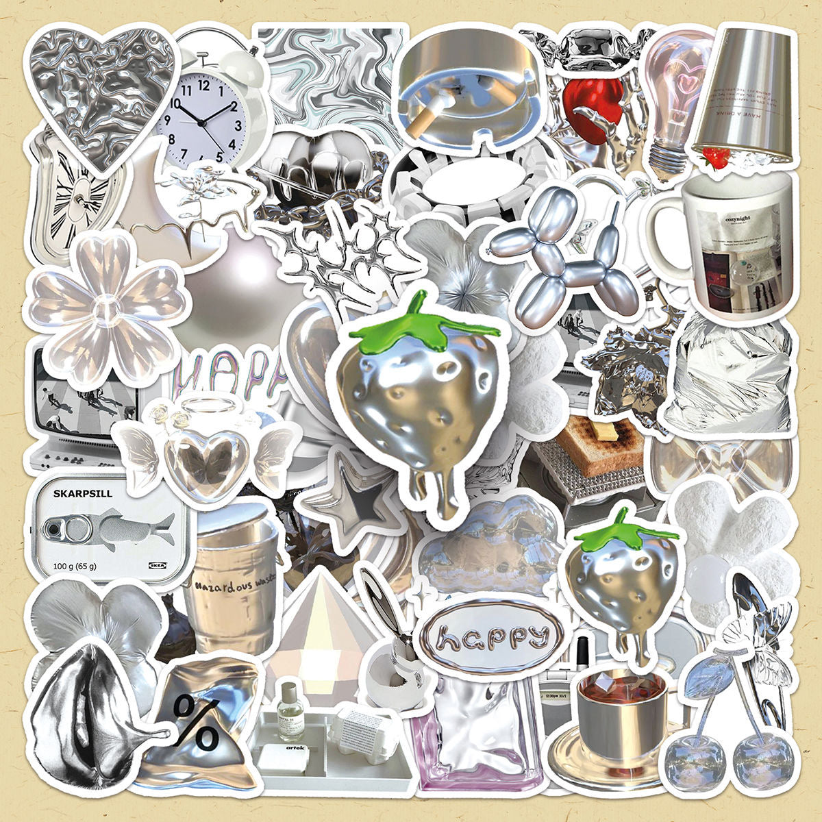 50pcs Silver IG Style Graffiti Deco Stickers