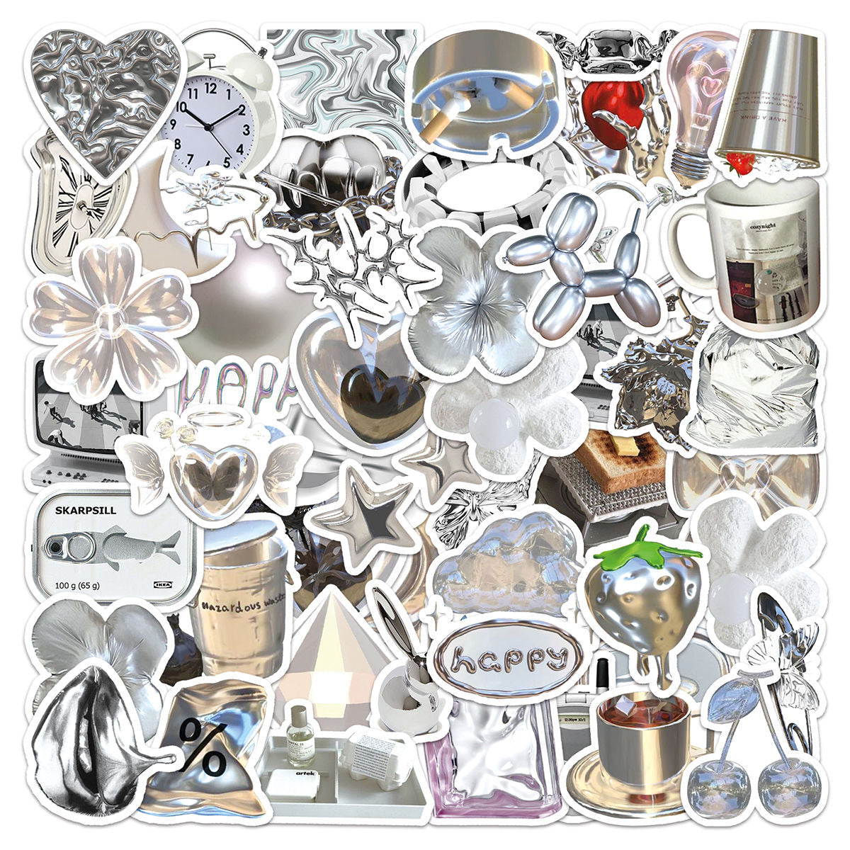 50pcs Silver IG Style Graffiti Deco Stickers