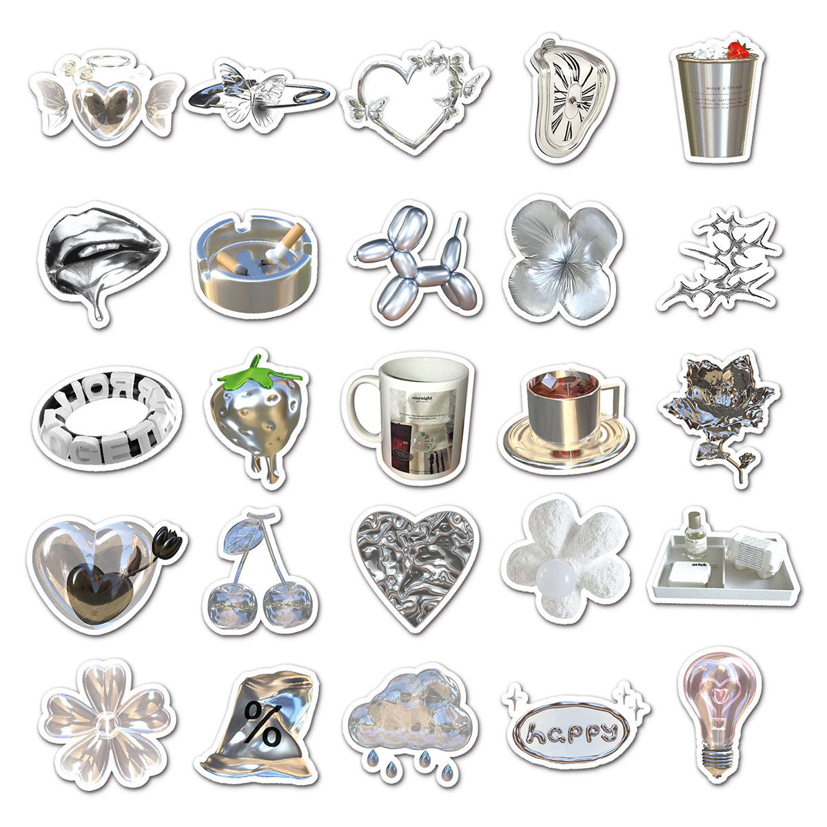 50pcs Silver IG Style Graffiti Deco Stickers