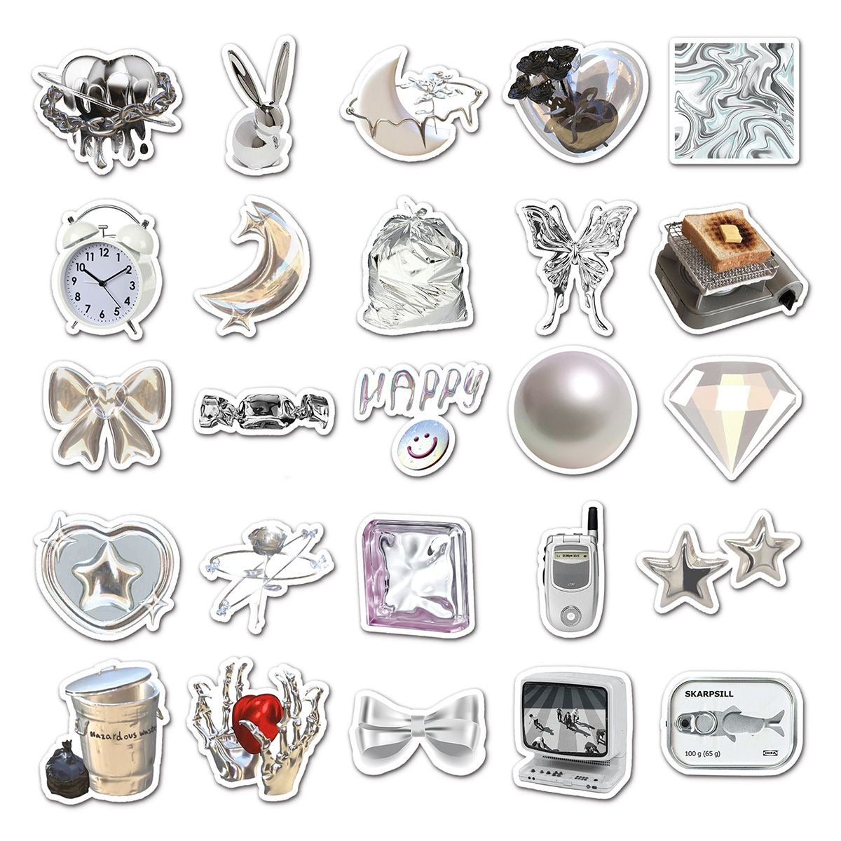 50pcs Silver IG Style Graffiti Deco Stickers