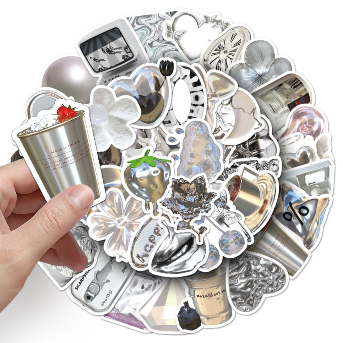 50pcs Silver IG Style Graffiti Deco Stickers