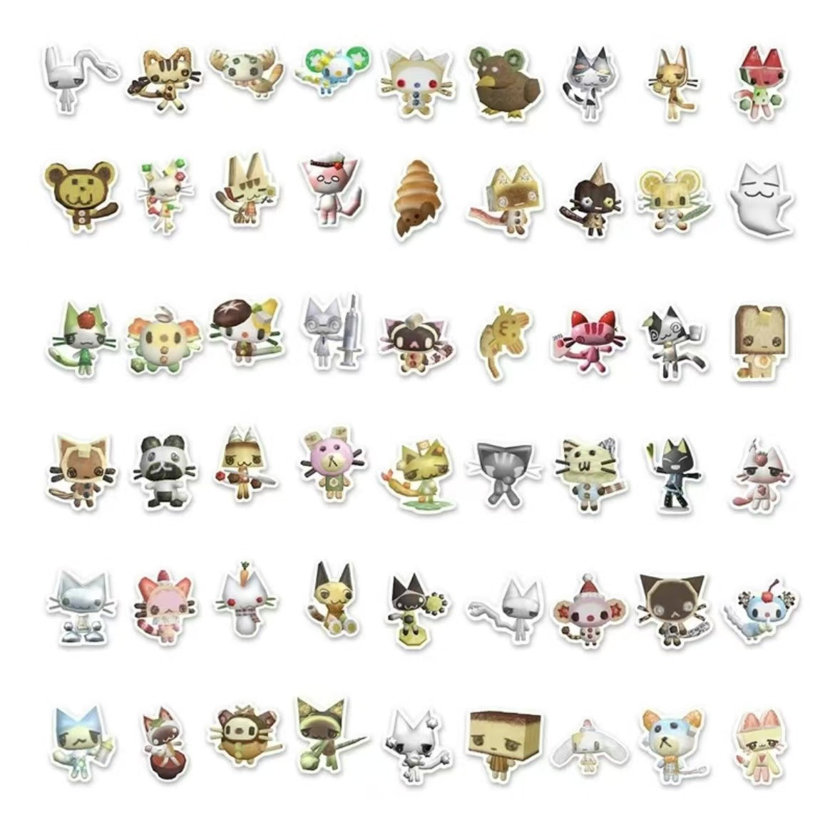 52Pcs Pixel Graph Cartoon Toro Cat Stickers