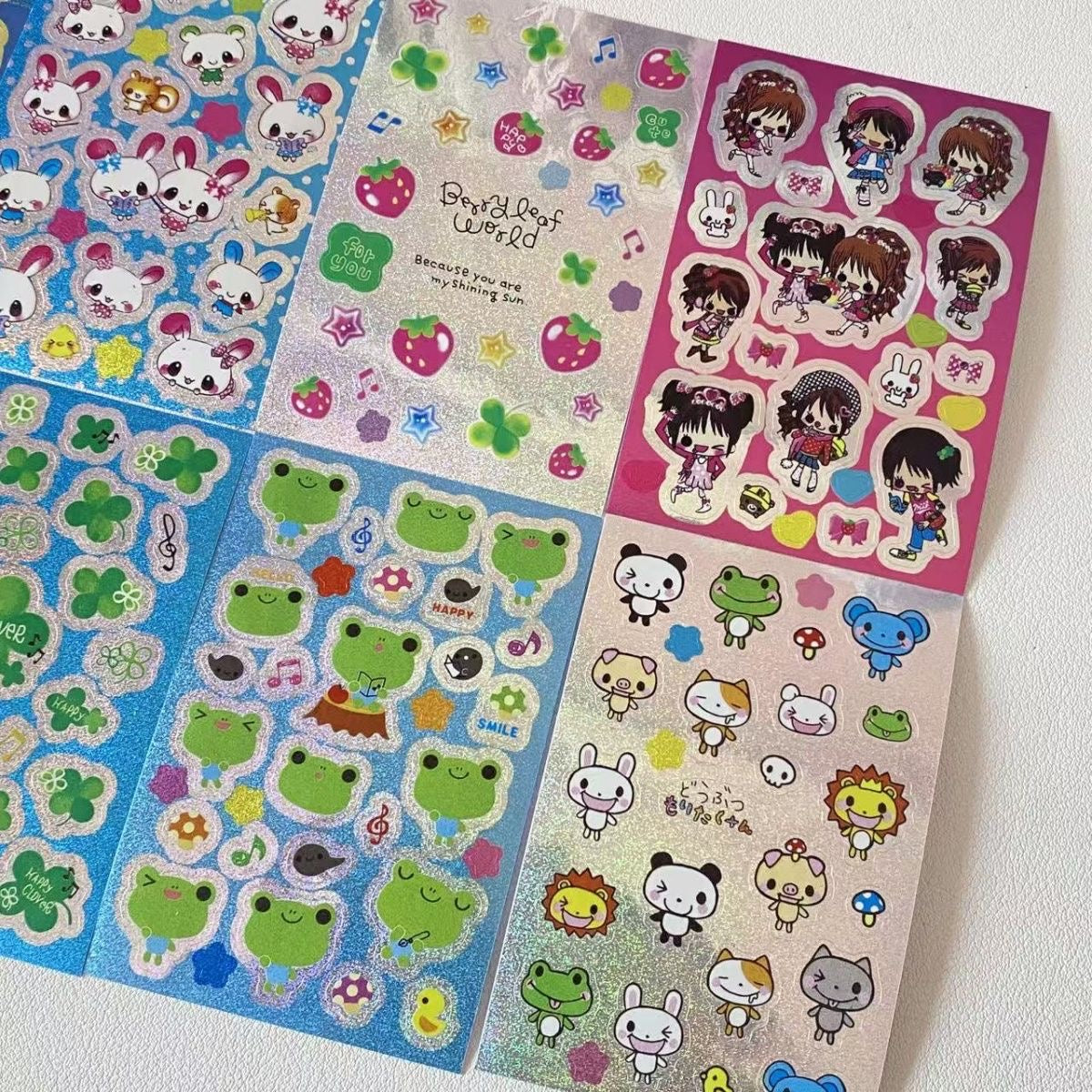 8 Sheets Of Retro-Style Cute Bunny Girl Silver Flash Laser Small Stickers