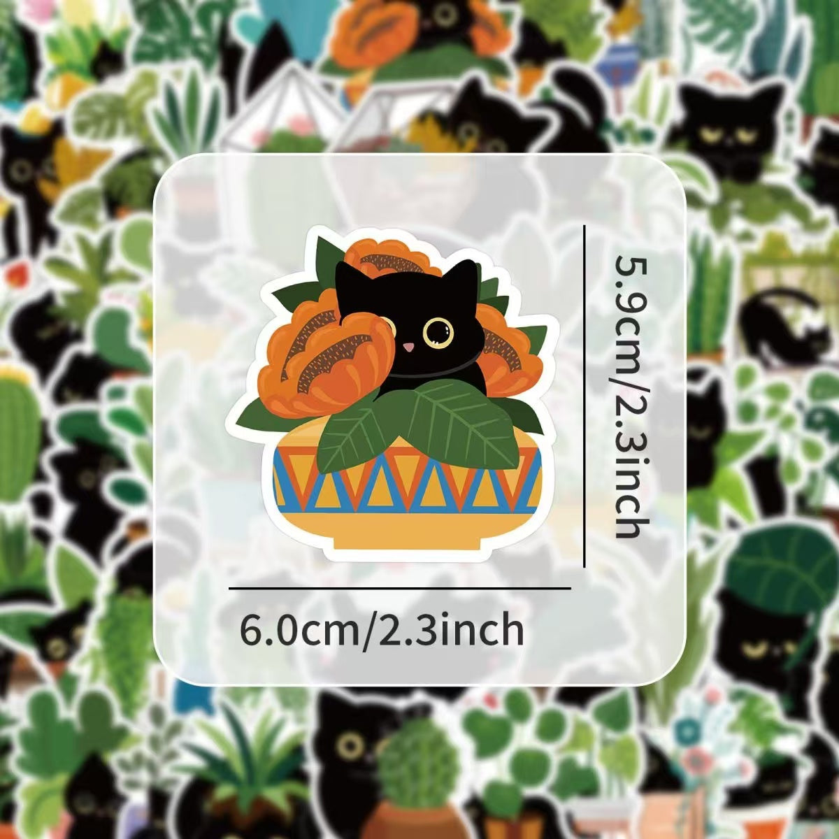 60Pcs Green Plants And Little Black Cats