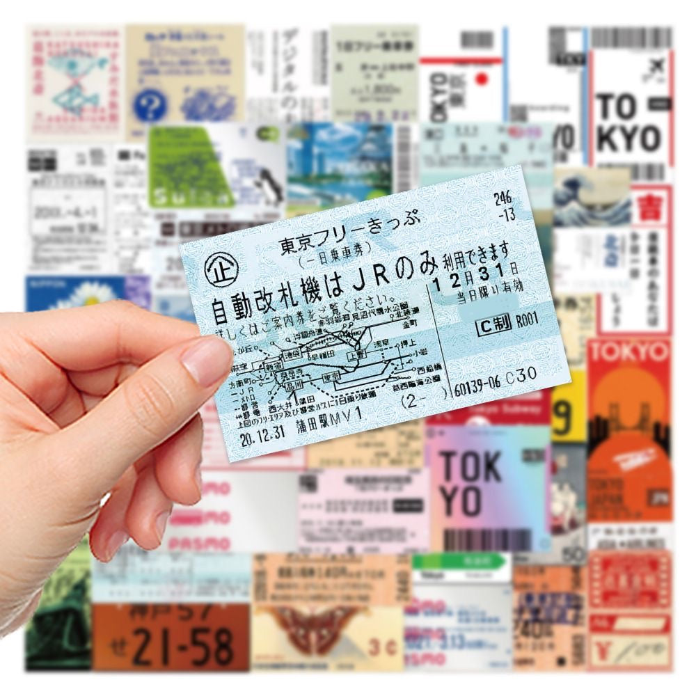 60Pcs Japanese Travel Ticket Stub Stickers