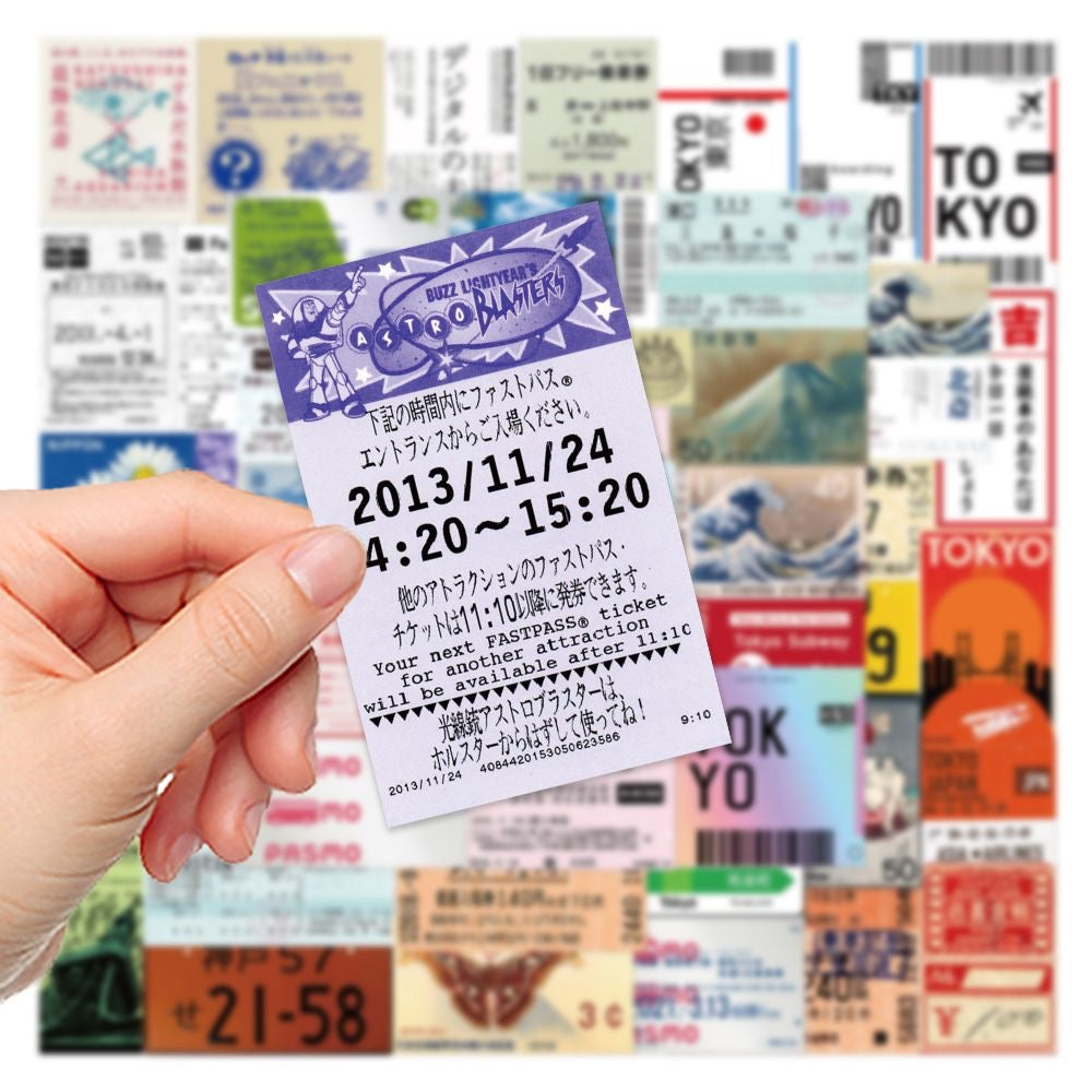 60Pcs Japanese Travel Ticket Stub Stickers