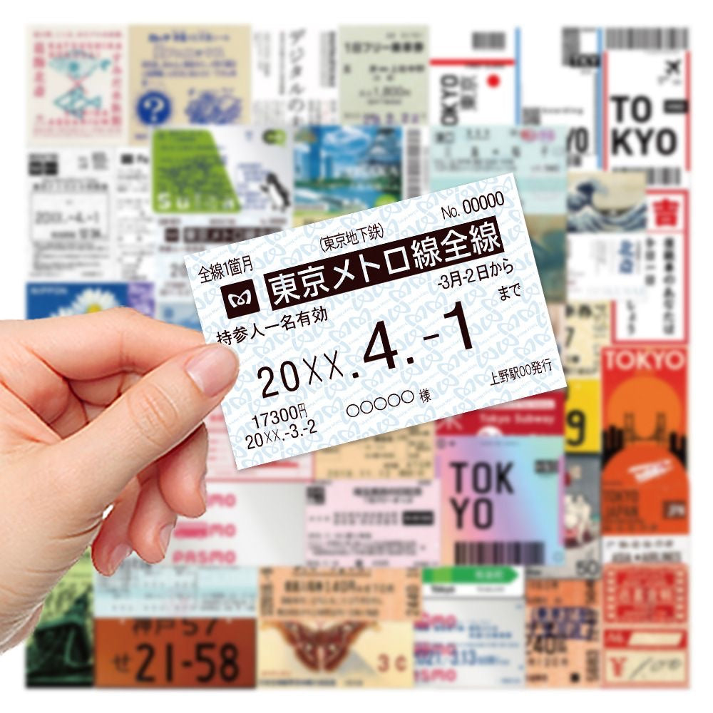 60Pcs Japanese Travel Ticket Stub Stickers