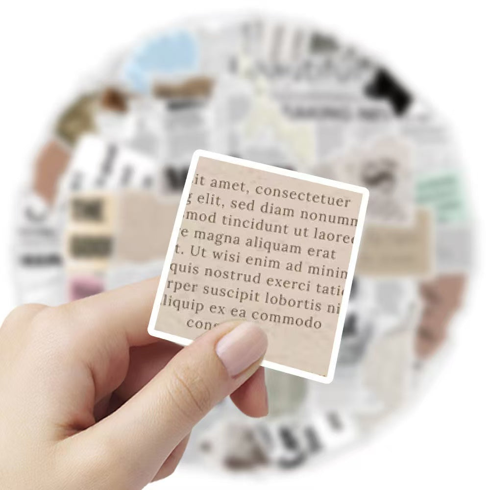 60Pcs Retro Newspaper Art Waterproof Stickers