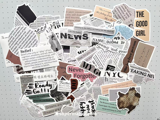 60Pcs Retro Newspaper Art Waterproof Stickers