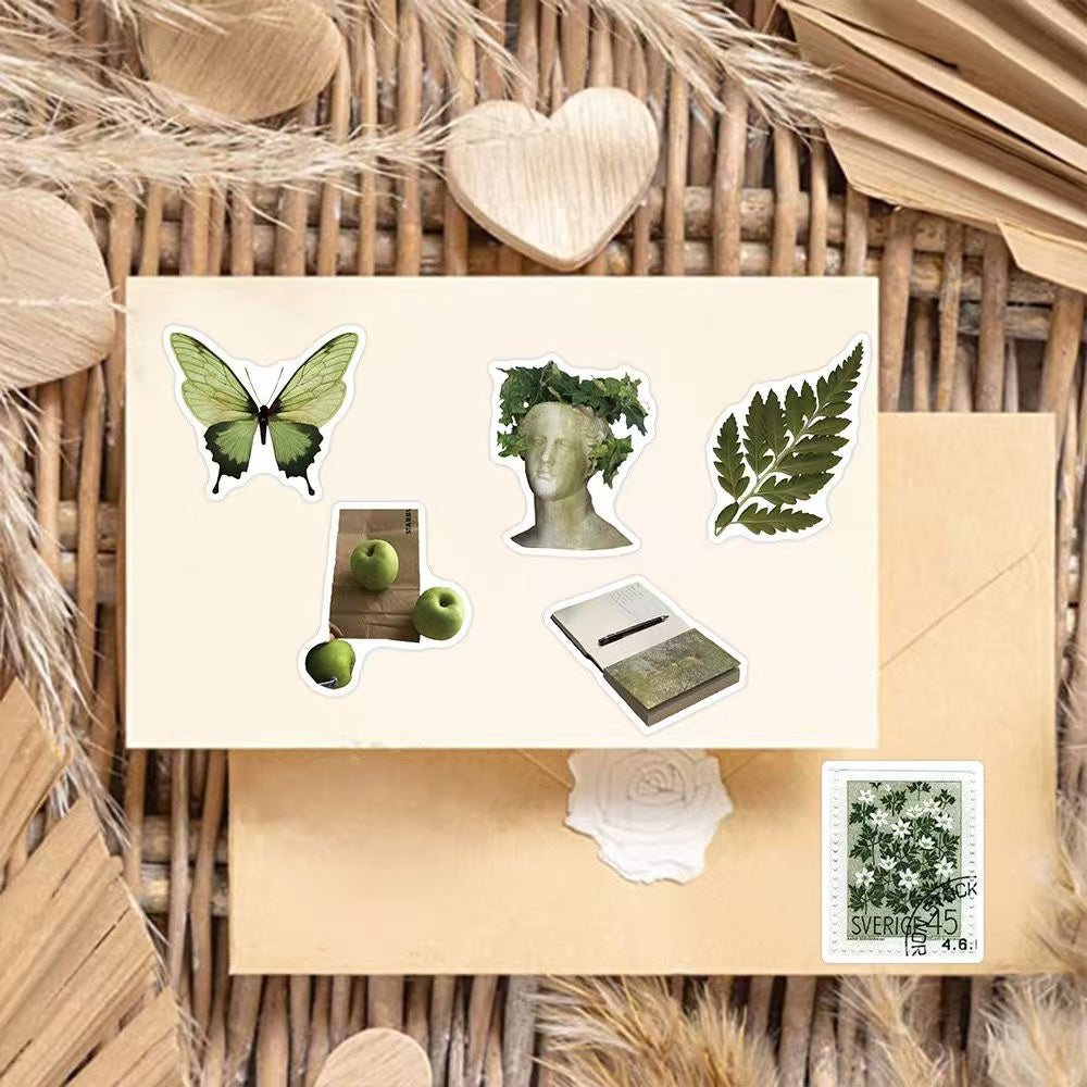 62Pcs Green IG Style Minimalist And Chill Waterproof Stickers