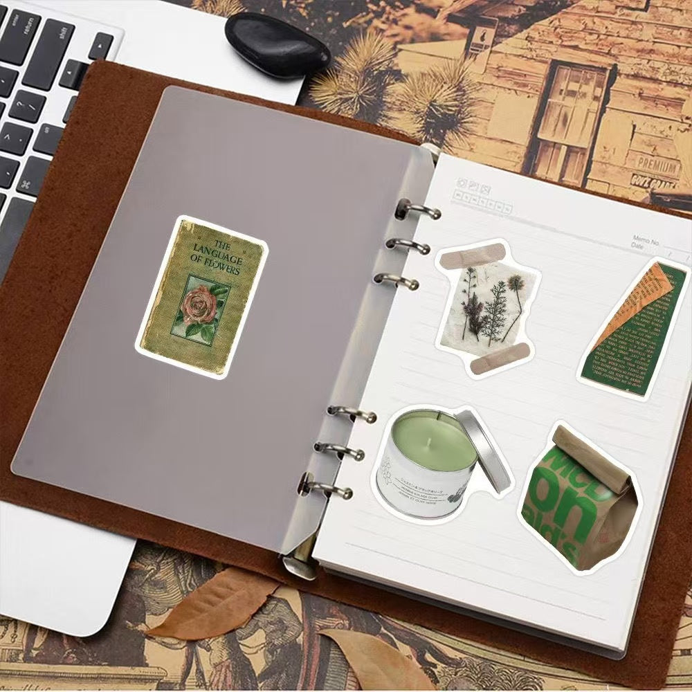 62Pcs Green IG Style Minimalist And Chill Waterproof Stickers