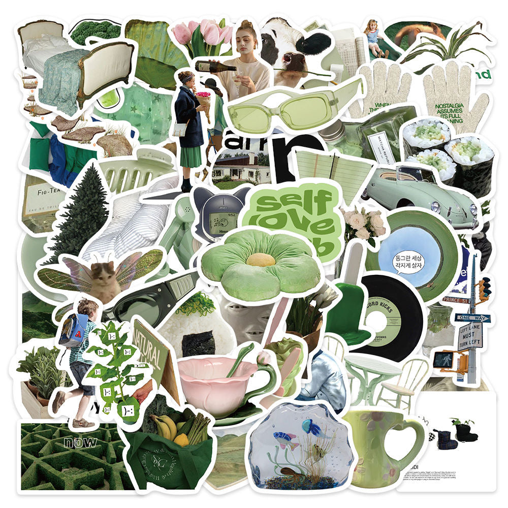 62pcs Ins Green American Vintage Style Stickers