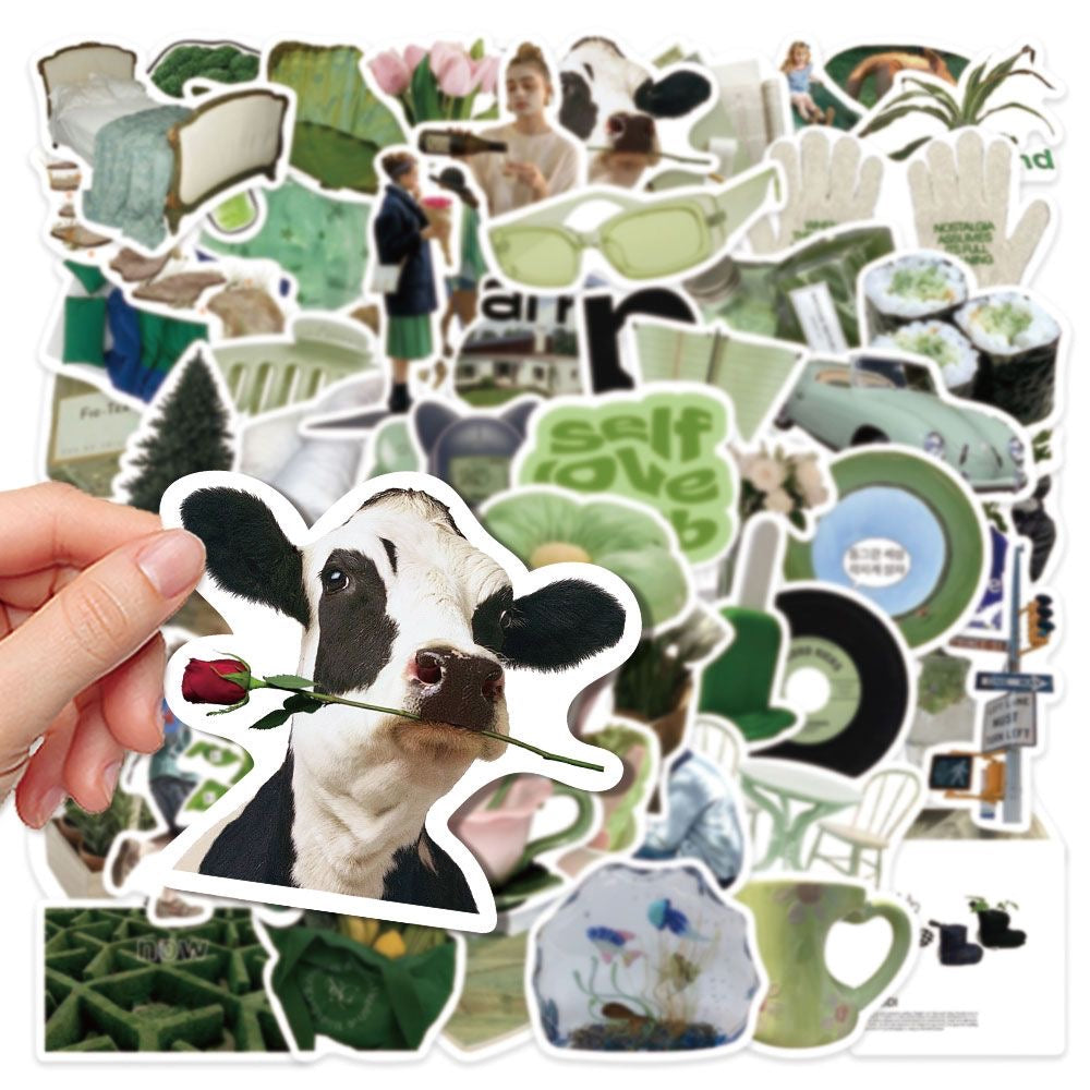 62pcs Ins Green American Vintage Style Stickers