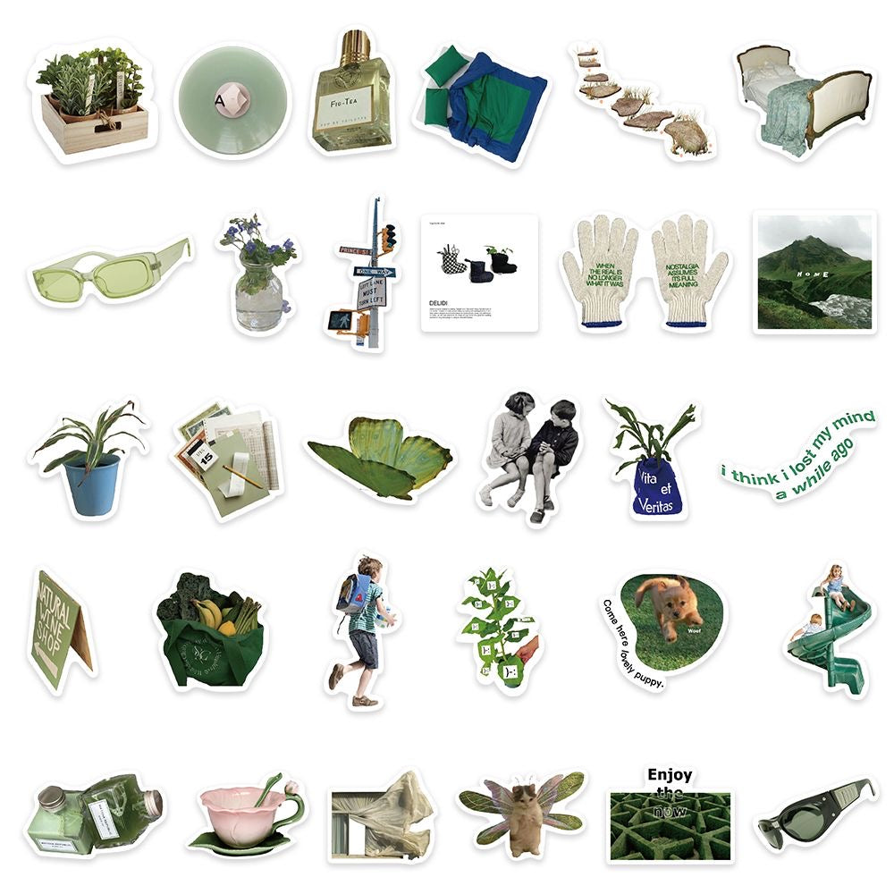 62pcs Ins Green American Vintage Style Stickers