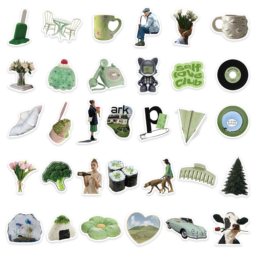 62pcs Ins Green American Vintage Style Stickers