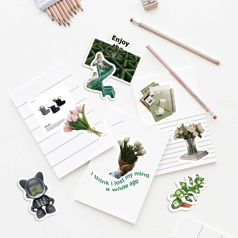 62pcs Ins Green American Vintage Style Stickers