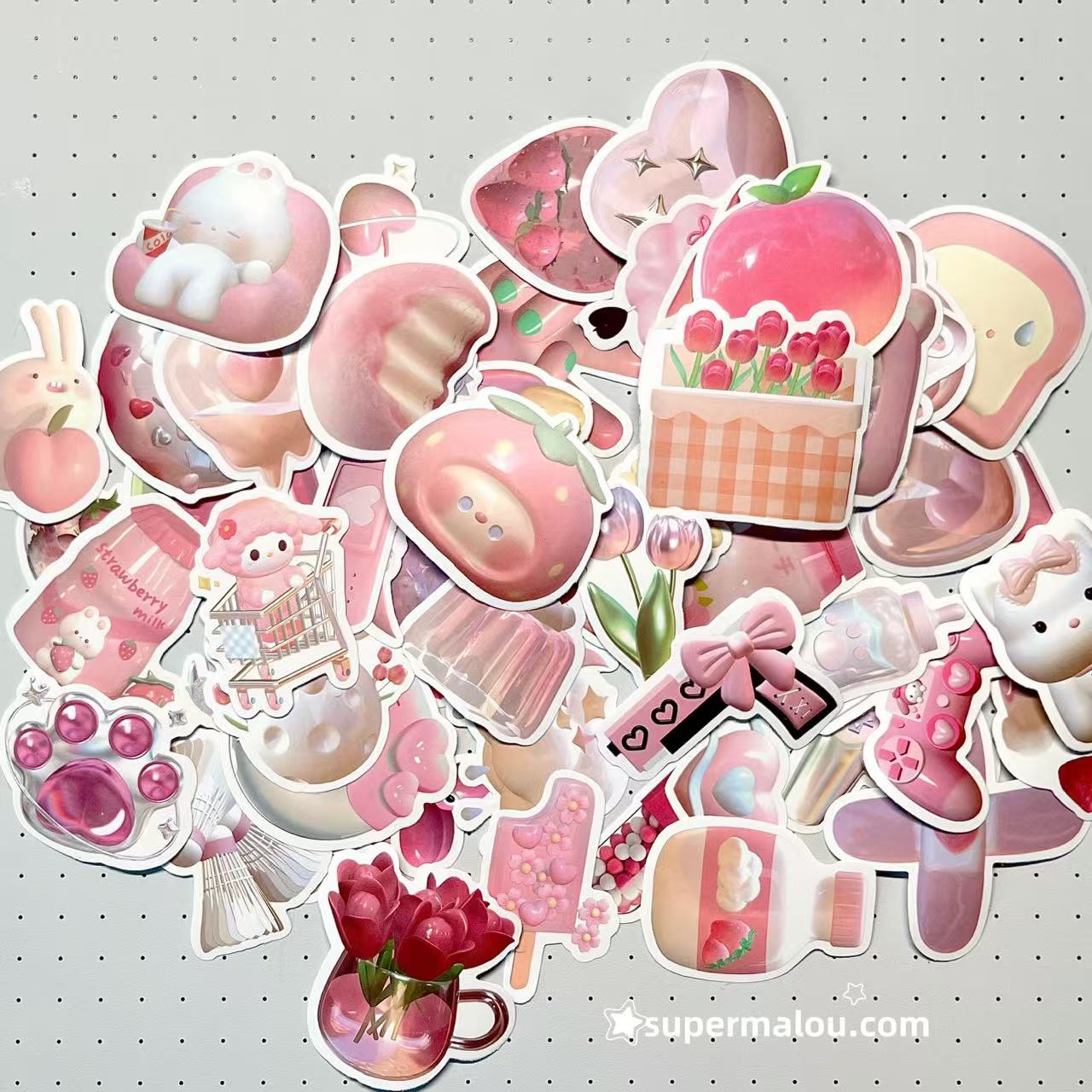 63pcs Pink Cartoon Waterproof Stickers