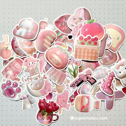 63pcs Pink Cartoon Waterproof Stickers