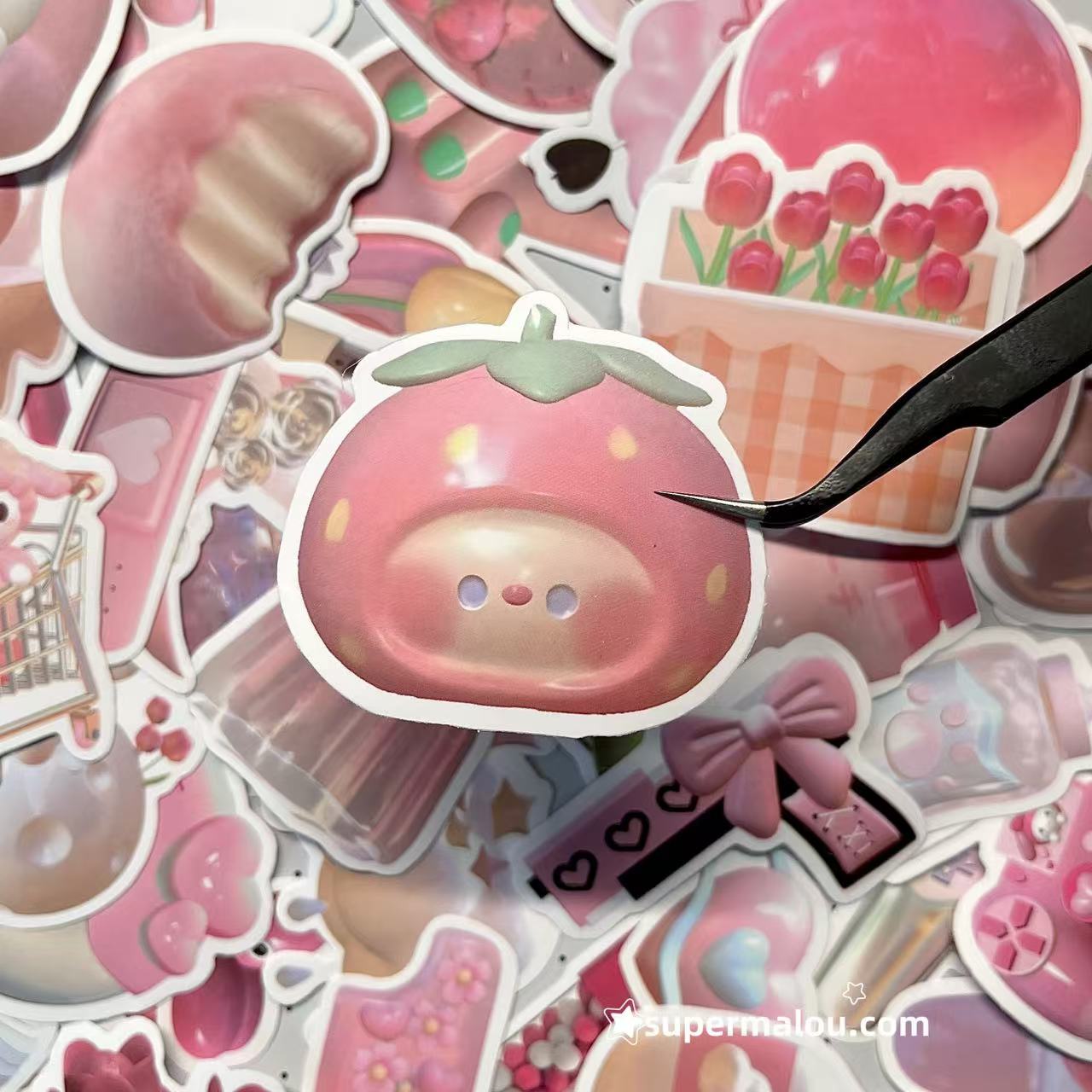 63pcs Pink Cartoon Waterproof Stickers