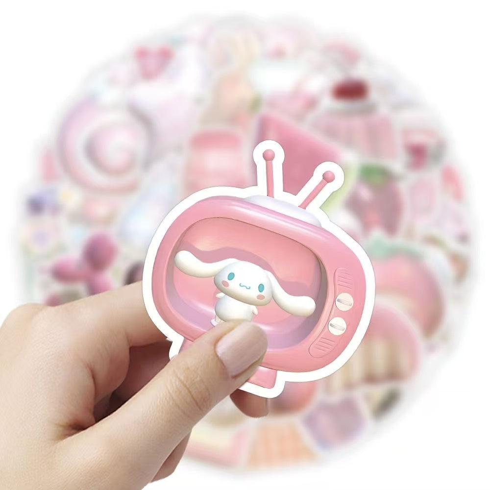 63pcs Pink Cartoon Waterproof Stickers