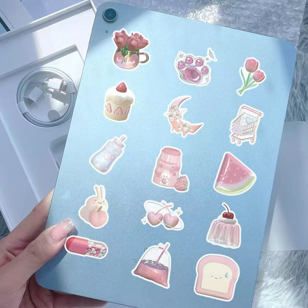 63pcs Pink Cartoon Waterproof Stickers