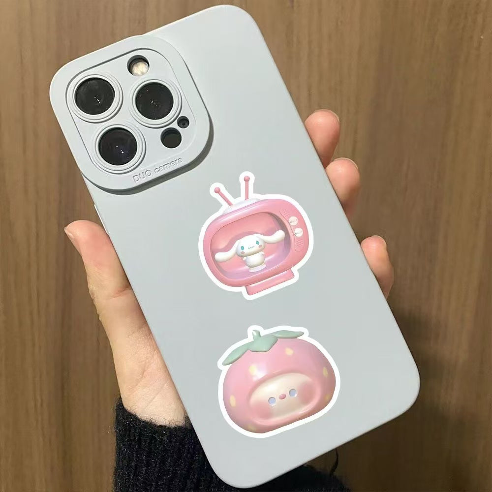 63pcs Pink Cartoon Waterproof Stickers