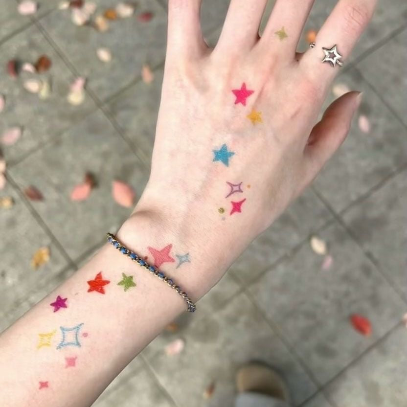 2 Sheets Colorful Star Cute Waterproof Temporary Tattoo Sticker