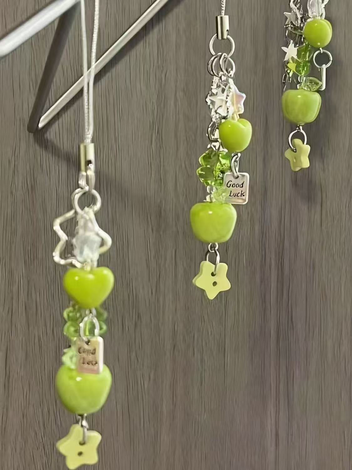 Green Apple Four-Leaf Clover Star Phone Charm