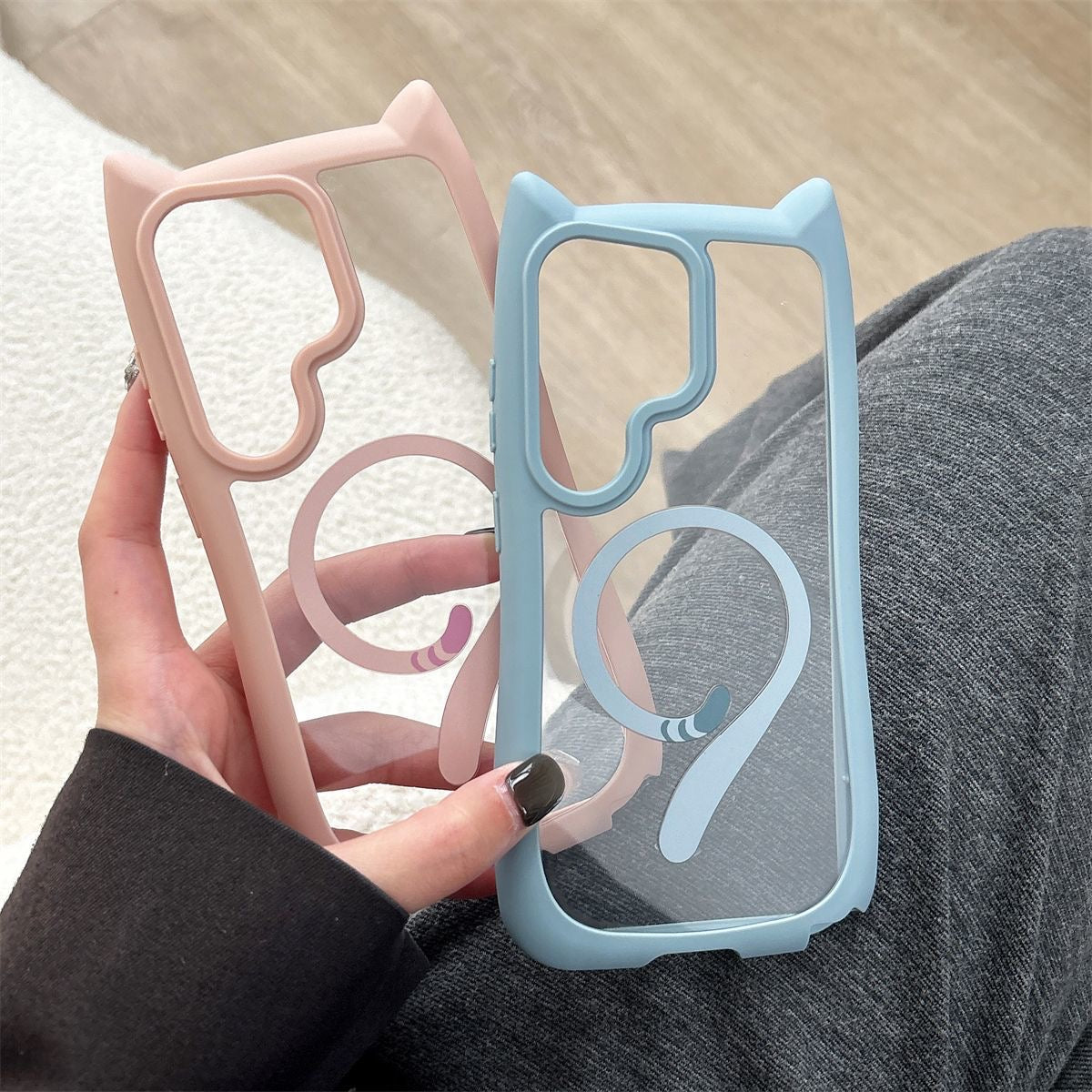 Colorful Border Cat Ear DIY Samsung Clear (MagSafe) Case