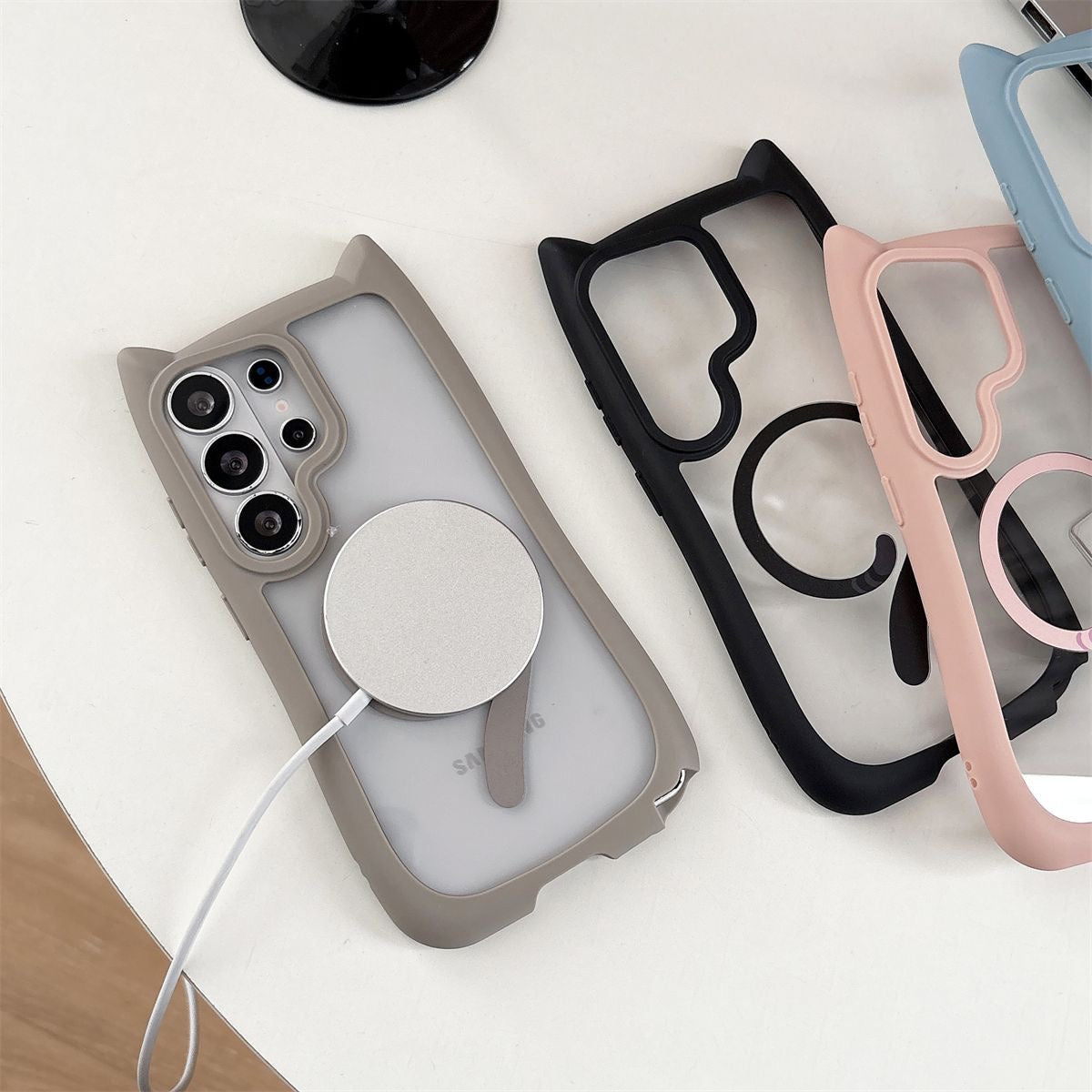 Colorful Border Cat Ear DIY Samsung Clear (MagSafe) Case