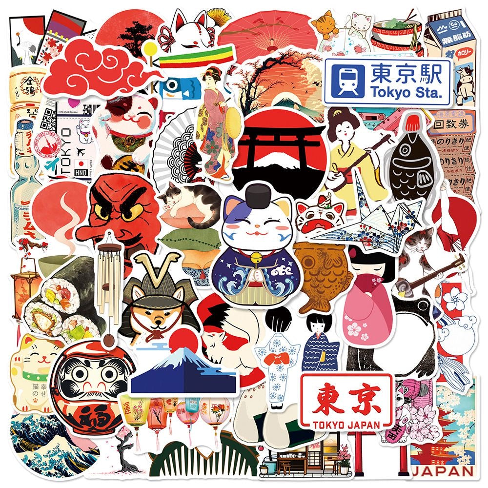 55Pcs Showa Retro DIY Waterproof Stickers