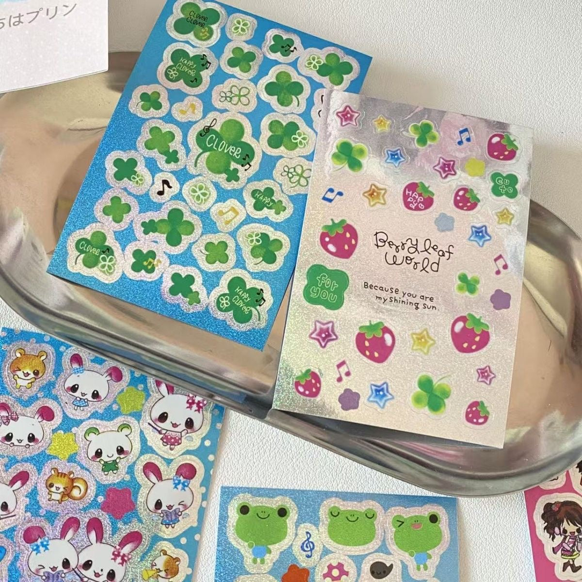 8 Sheets Of Retro-Style Cute Bunny Girl Silver Flash Laser Small Stickers