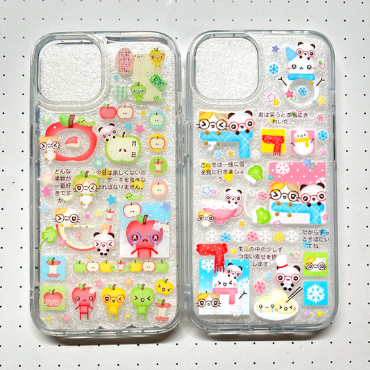 Apple Head Clover Retro Showa Handmade Sticker Phone Case