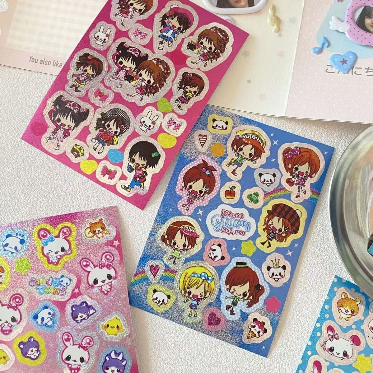8 Sheets Of Retro-Style Cute Bunny Girl Silver Flash Laser Small Stickers